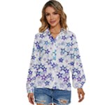 Christmas Stars Background Women s Long Sleeve Button Up Shirt