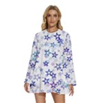 Christmas Stars Background Round Neck Long Sleeve Bohemian Style Chiffon Mini Dress