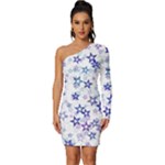 Christmas Stars Background Long Sleeve One Shoulder Mini Dress