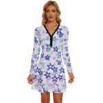 Christmas Stars Background Long Sleeve Deep V Mini Dress 