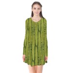 Fern Texture Nature Leaves Long Sleeve V-neck Flare Dress