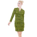 Fern Texture Nature Leaves Button Long Sleeve Dress