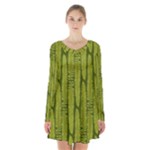 Fern Texture Nature Leaves Long Sleeve Velvet V-neck Dress