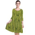 Fern Texture Nature Leaves Quarter Sleeve Waist Band Dress