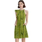 Fern Texture Nature Leaves Cocktail Party Halter Sleeveless Dress With Pockets