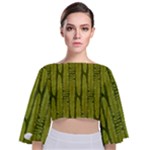 Fern Texture Nature Leaves Tie Back Butterfly Sleeve Chiffon Top