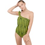 Fern Texture Nature Leaves Frilly One Shoulder Swimsuit