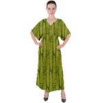 Fern Texture Nature Leaves V-Neck Boho Style Maxi Dress