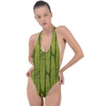 Fern Texture Nature Leaves Backless Halter One Piece Swimsuit