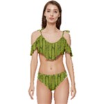 Fern Texture Nature Leaves Ruffle Edge Tie Up Bikini Set	