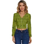 Fern Texture Nature Leaves Long Sleeve V-Neck Top