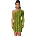 Fern Texture Nature Leaves Long Sleeve One Shoulder Mini Dress