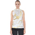 Marble Pattern Mock Neck Shell Top