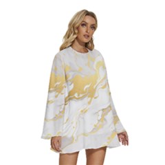 Round Neck Long Sleeve Bohemian Style Chiffon Mini Dress 