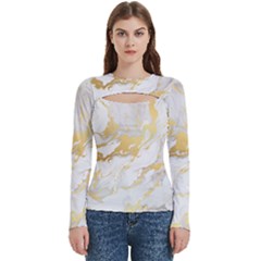 Marble Pattern Women s Cut Out Long Sleeve T