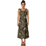 Camouflage Army Survival Uniform Tie-Strap Tiered Midi Chiffon Dress