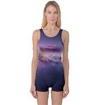 Cosmic Dreamscape Print (ai) Black Backgrond One Piece Boyleg Swimsuit