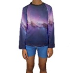 Cosmic Dreamscape Print (ai) Black Backgrond Kids  Long Sleeve Swimwear