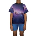 Cosmic Dreamscape Print (ai) Black Backgrond Kids  Short Sleeve Swimwear