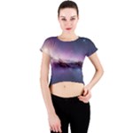 Cosmic Dreamscape Print (ai) Black Backgrond Crew Neck Crop Top