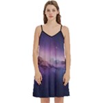 Cosmic Dreamscape Print (ai) Black Backgrond Mini Camis Dress With Pockets