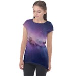 Cosmic Dreamscape Print (ai) Black Backgrond Cap Sleeve High Low Top