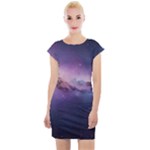 Cosmic Dreamscape Print (ai) Black Backgrond Cap Sleeve Bodycon Dress