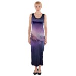 Cosmic Dreamscape Print (ai) Black Backgrond Fitted Maxi Dress