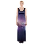 Cosmic Dreamscape Print (ai) Black Backgrond Thigh Split Maxi Dress