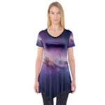 Cosmic Dreamscape Print (ai) Black Backgrond Short Sleeve Tunic 