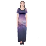 Cosmic Dreamscape Print (ai) Black Backgrond Short Sleeve Maxi Dress