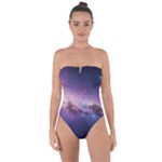 Cosmic Dreamscape Print (ai) Black Backgrond Tie Back One Piece Swimsuit