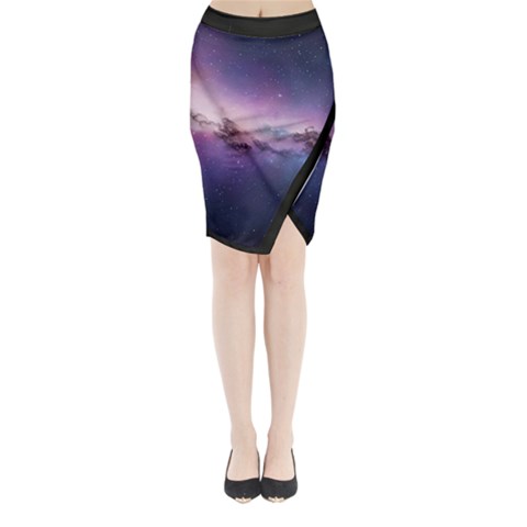 Cosmic Dreamscape Print (ai) Black Backgrond Midi Wrap Pencil Skirt from ArtsNow.com