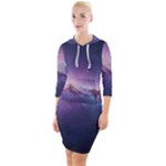 Cosmic Dreamscape Print (ai) Black Backgrond Quarter Sleeve Hood Bodycon Dress