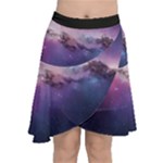 Cosmic Dreamscape Print (ai) Black Backgrond Chiffon Wrap Front Skirt