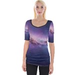 Cosmic Dreamscape Print (ai) Black Backgrond Wide Neckline T-Shirt