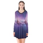 Cosmic Dreamscape Print (ai) Black Backgrond Long Sleeve V-neck Flare Dress