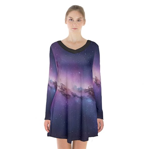 Cosmic Dreamscape Print (ai) Black Backgrond Long Sleeve Velvet V