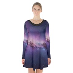 Cosmic Dreamscape Print (ai) Black Backgrond Long Sleeve Velvet V