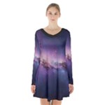 Cosmic Dreamscape Print (ai) Black Backgrond Long Sleeve Velvet V-neck Dress