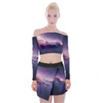 Cosmic Dreamscape Print (ai) Black Backgrond Off Shoulder Top with Mini Skirt Set