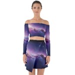 Cosmic Dreamscape Print (ai) Black Backgrond Off Shoulder Top with Skirt Set