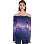 Cosmic Dreamscape Print (ai) Black Backgrond Off Shoulder Long Sleeve Top