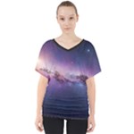 Cosmic Dreamscape Print (ai) Black Backgrond V-Neck Dolman Drape Top