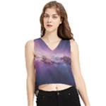 Cosmic Dreamscape Print (ai) Black Backgrond V-Neck Cropped Tank Top