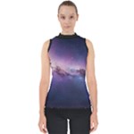 Cosmic Dreamscape Print (ai) Black Backgrond Mock Neck Shell Top