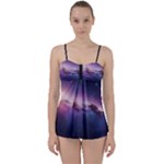 Cosmic Dreamscape Print (ai) Black Backgrond Babydoll Tankini Set