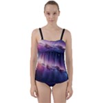 Cosmic Dreamscape Print (ai) Black Backgrond Twist Front Tankini Set