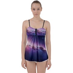 Cosmic Dreamscape Print (ai) Black Backgrond Babydoll Tankini Top from ArtsNow.com