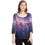 Cosmic Dreamscape Print (ai) Black Backgrond Chiffon Quarter Sleeve Blouse